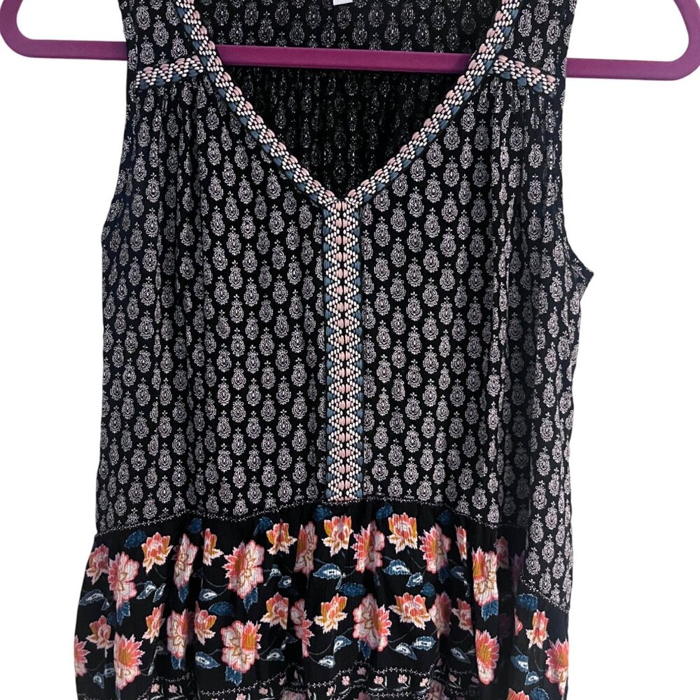 Patrons of Peace womens sleeveless top sz S boho hi low hem ruffle v neck